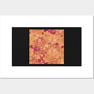 Flower pattern in red and orange colors , seamless Posters and Art